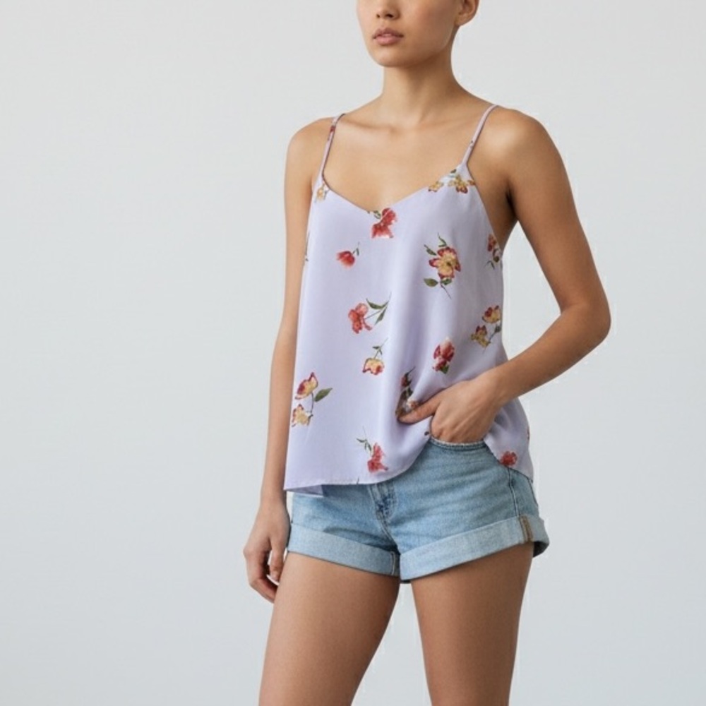 Leith Anthropologie Lilac Lavender Floral Cami Top sz S